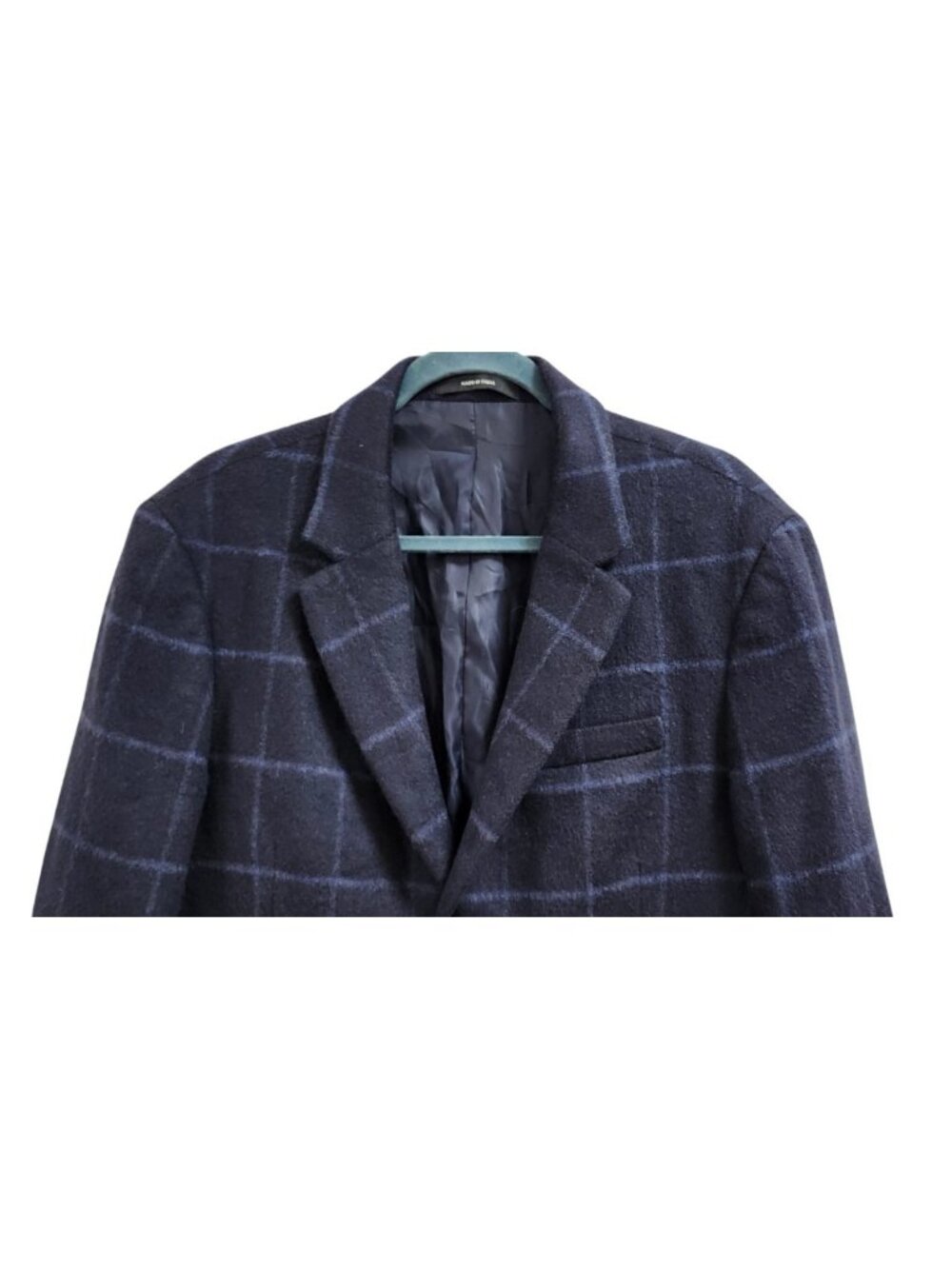 Club Monaco Mantico Wool Blend Overcoat Mens 42 Navy Windowpane Long Coat Jacket - Picture 4 of 16
